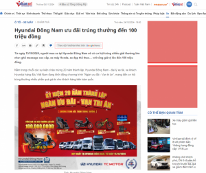 Hyundai Đông Nam ưu đãi trúng thưởng đến 100 triệu đồng