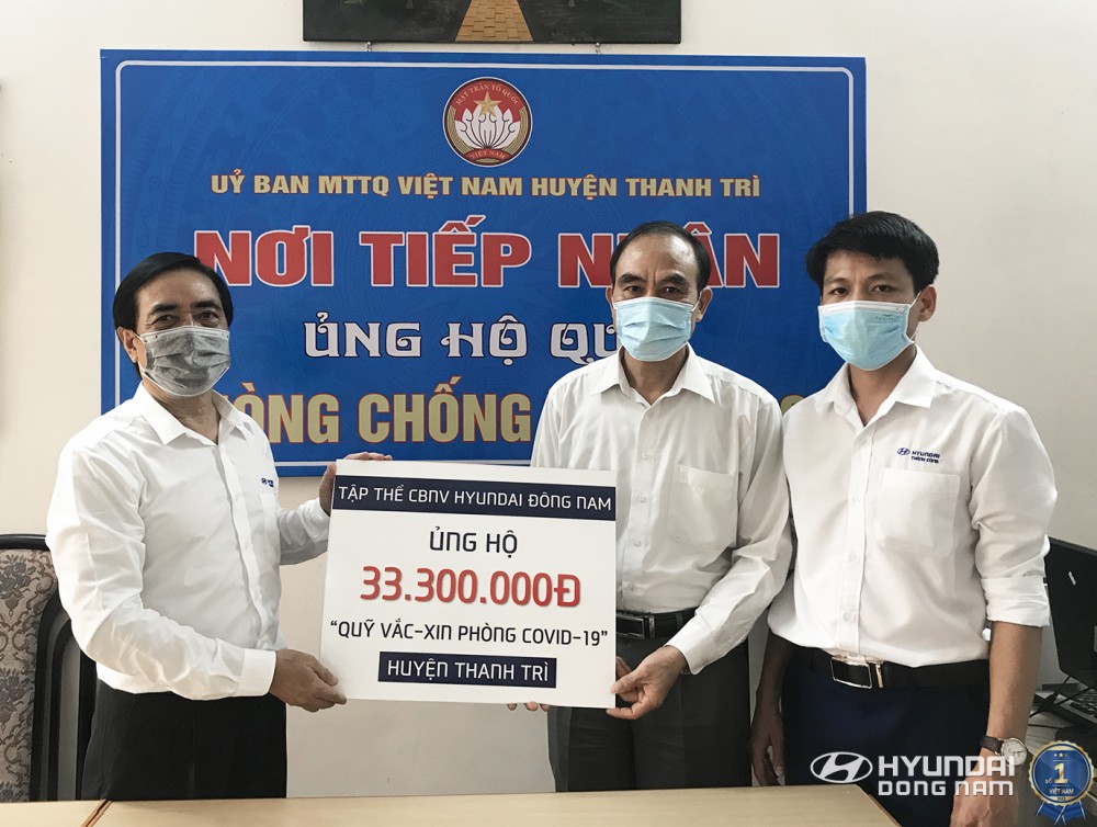 Hyundai Đông Nam trao số tiền 33.300.000Đ cho Quỹ Vắc-xin phòng Covid-19