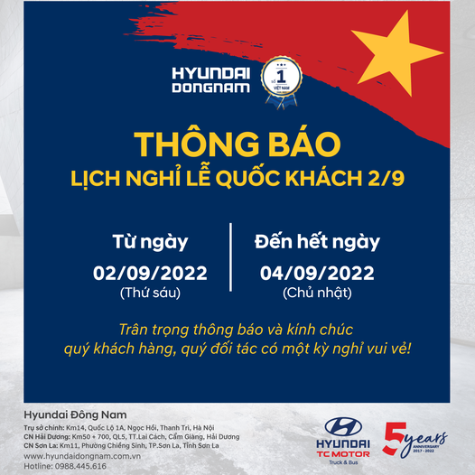 THÔNG BÁO NGHỈ LỄ QUỐC KHÁNH 2/9