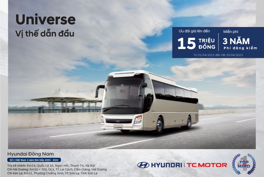 Miễm Phí 3 Năm Đăng Kiểm Khi Mua Universe - 47 Chỗ