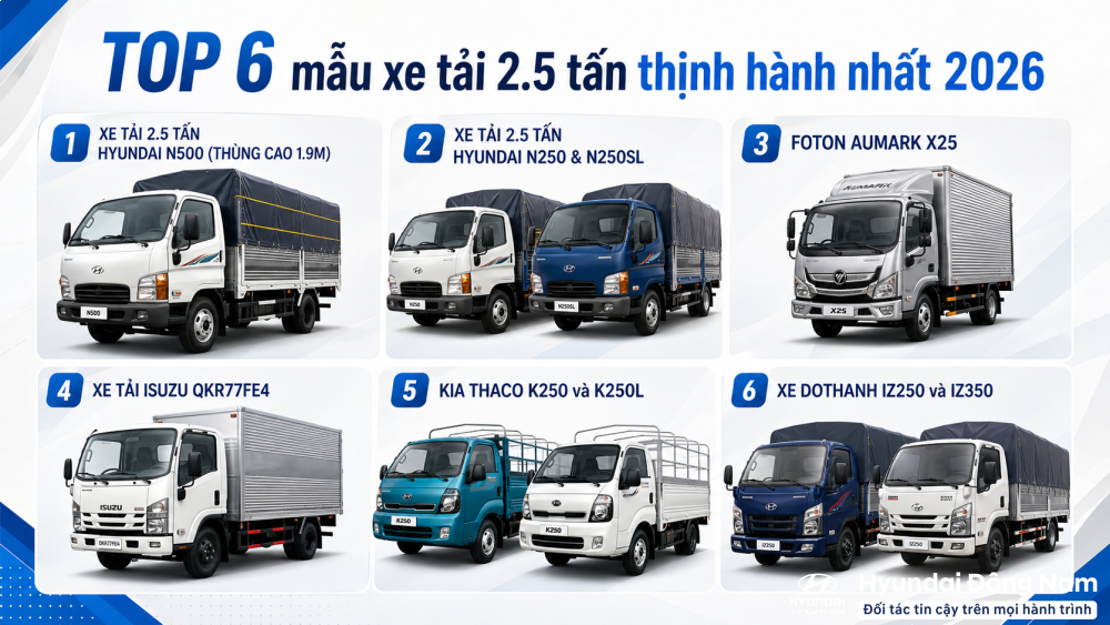 TOP 6 mẫu xe tải 2 5 tấn (2T5) thịnh hành nhất 2026