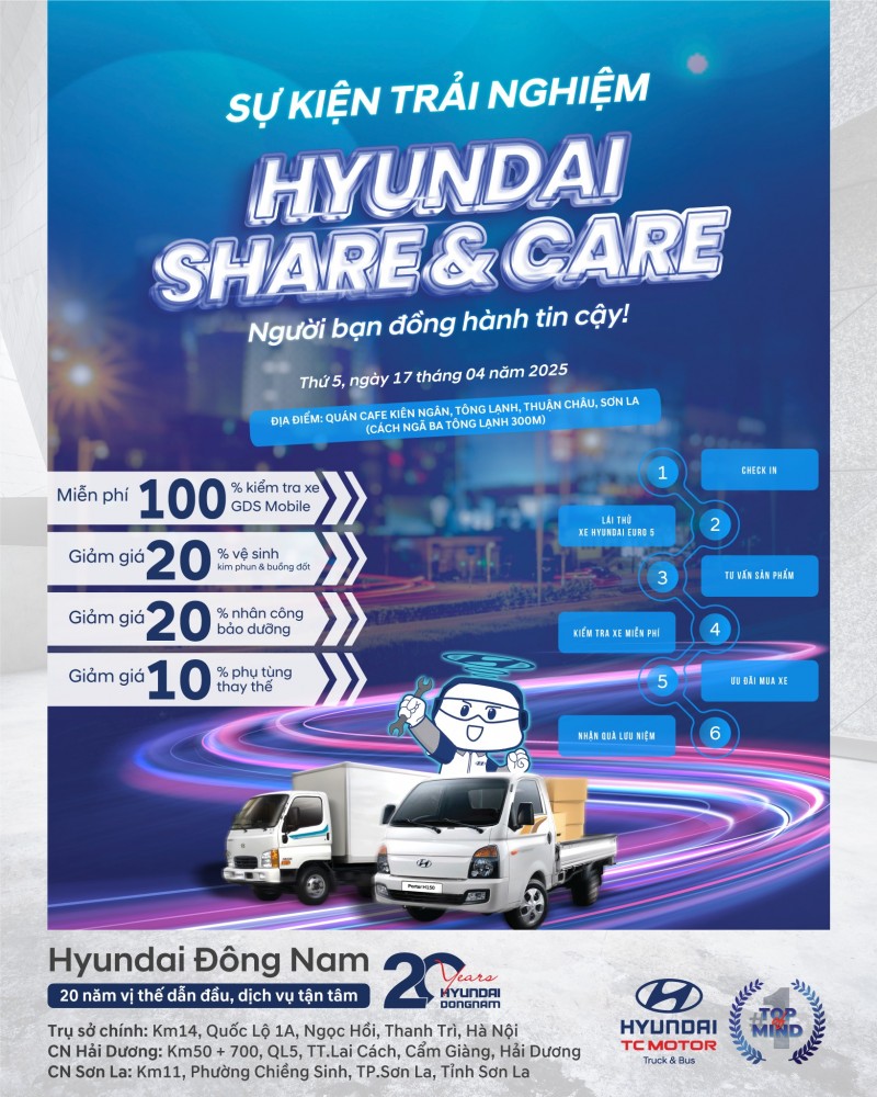 SỰ KIỆN TRẢI NGHIỆM HYUNDAI SHARE & CARE - NGƯỜI BẠN ĐỒNG HÀNH TIN CẬY KẾT HỢP MOBILE SERVICE TẠI SƠN LA