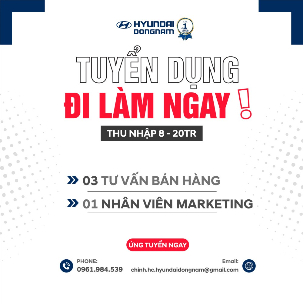 Hyundai Đông Nam tuyển dụng nhân sự quý 4/2023
