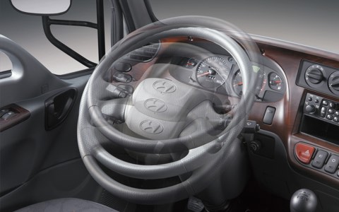 vô lăng lái gật gù trên xe Hyundai 110SP 7 tấn