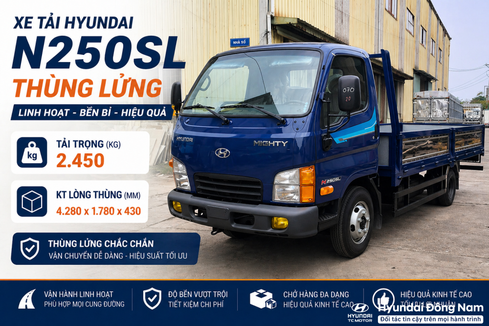 Hyundai Mighty N250SL 2.5 tấn thùng lửng dài 4m3