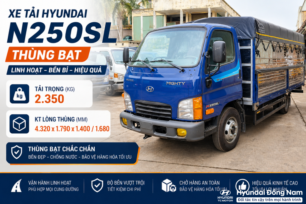 Hyundai N250SL 2.5 tấn thùng mui bạt dài 4m3