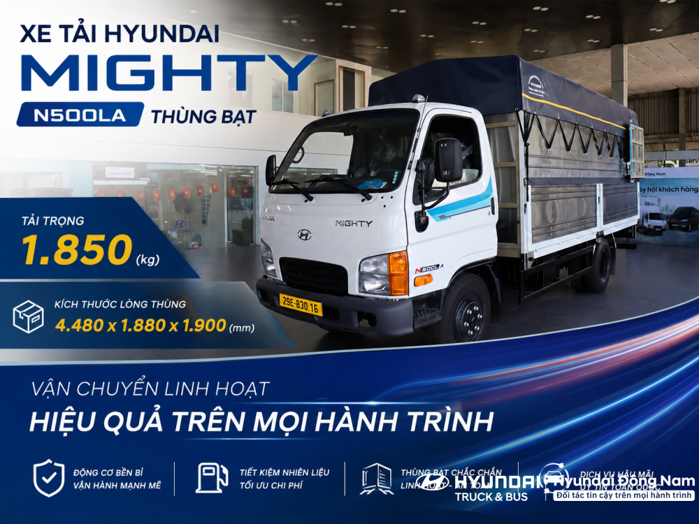 Hyundai N500LA 1.9 tấn thùng mui bạt dài 4m5