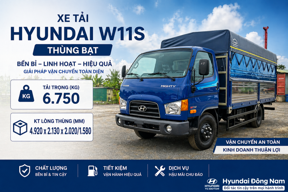 Hyundai Mighty W11S 7 tấn thùng bạt dài 5m
