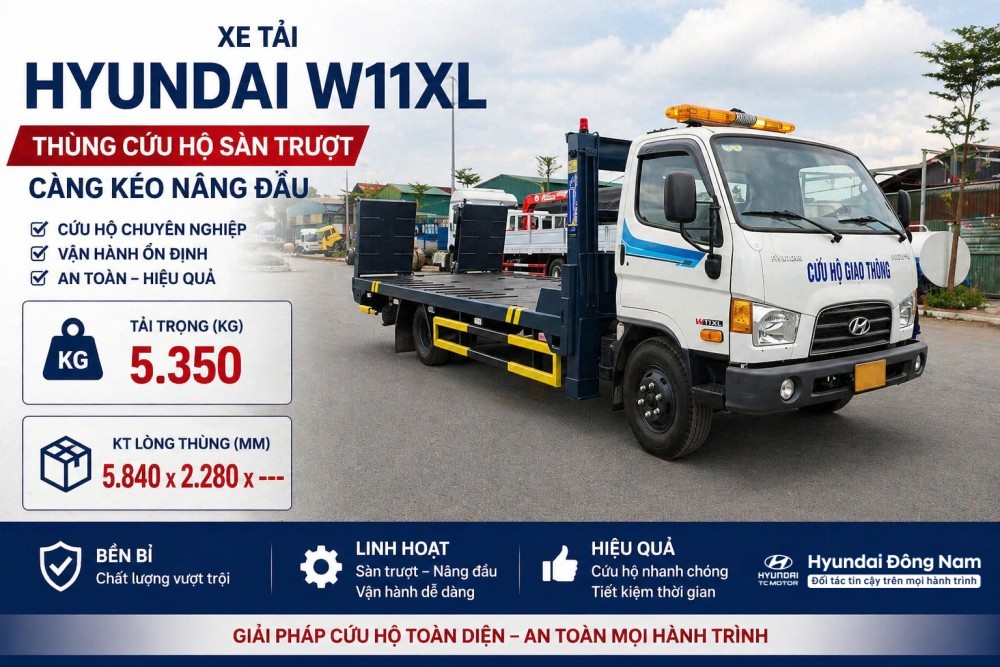 Hyundai W11XL 7 tấn cứu hộ sàn trượt càng kéo nâng đầu
